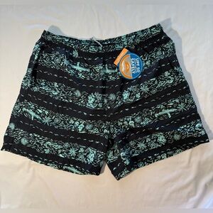 Men's Black & Teal Floral Swim Trunks - UPF 50+